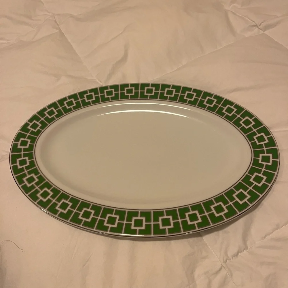 Jonathan Adler Geometric Green and White Platter